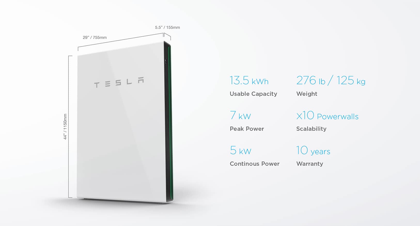 Tesla Powerwall specifications for energy storage installed by Wolf River Electric, including capacity and warranty details