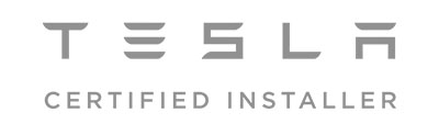 Tesla Certified Installer logo indicating certification for Tesla product installation.