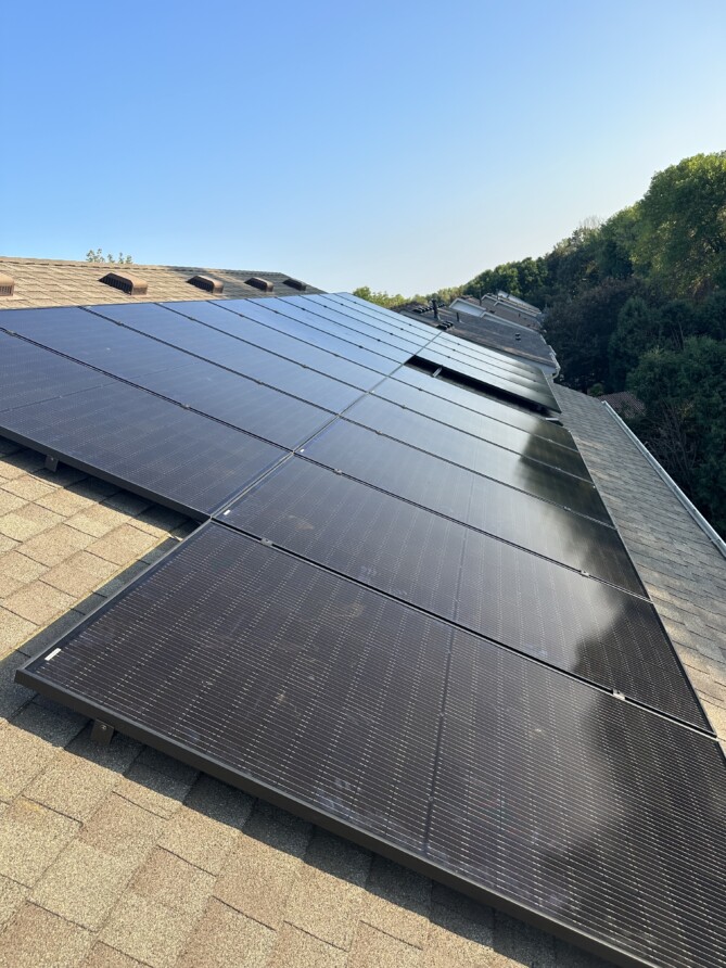 Close-up of rooftop solar panels installed by Wolf River Electric, enhancing energy efficiency and sustainability.