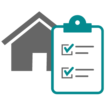 Consultation icon with house and clipboard checklist