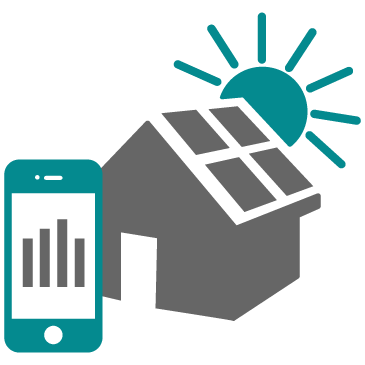 System operation icon with house, solar panels, and mobile app