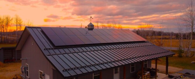 House with solar panels on the roof at sunset in Princeton, MN