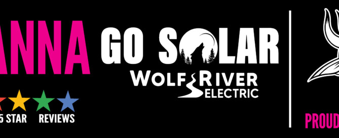 Banner promoting Wolf River Electric with the text 'Wanna Go Solar,' showcasing 500+ 5-star reviews, and featuring a Viking logo as a proud partner.