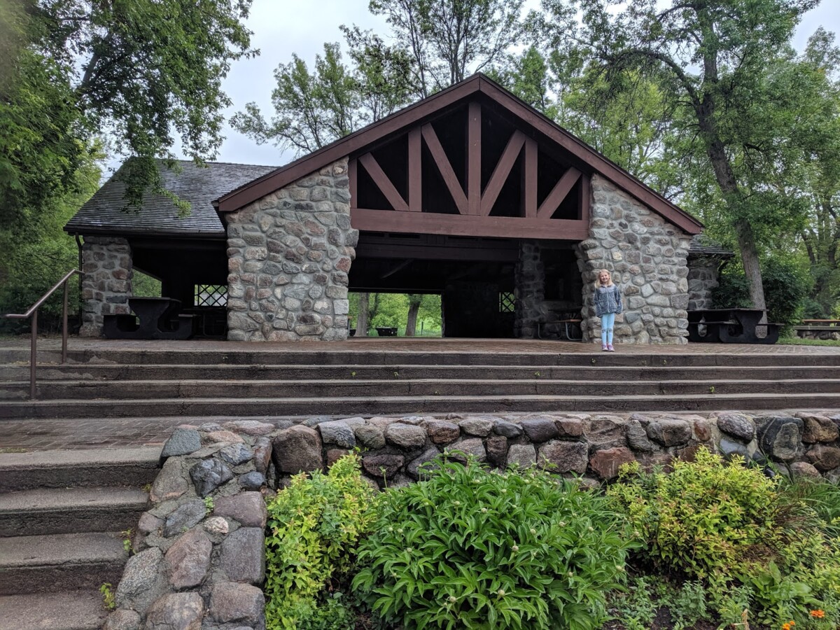 Stone CCC Memorial Shelter pavilion nestled among trees at Turtle River State Park near Turtle River, Minnesota Stone CCC Memorial Shelter pavilion nestled among trees at Turtle River State Park near Turtle River, Minnesota