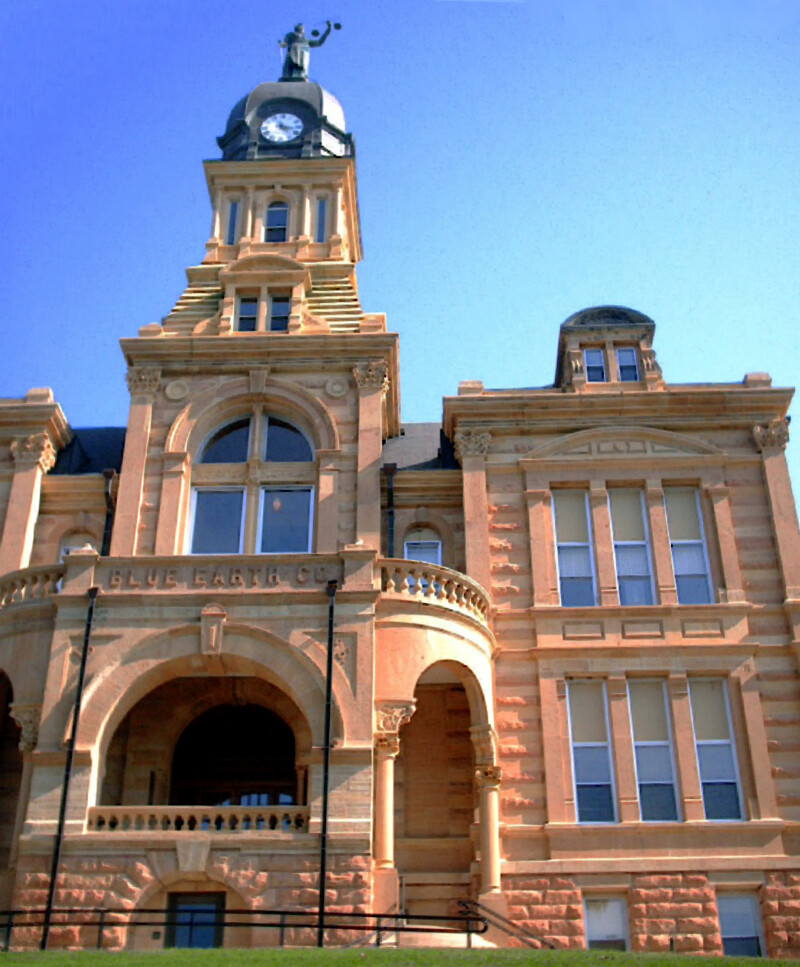 Front shot of the Blue Earth County Courthouse during the day. Front shot of the Blue Earth County Courthouse during the day.