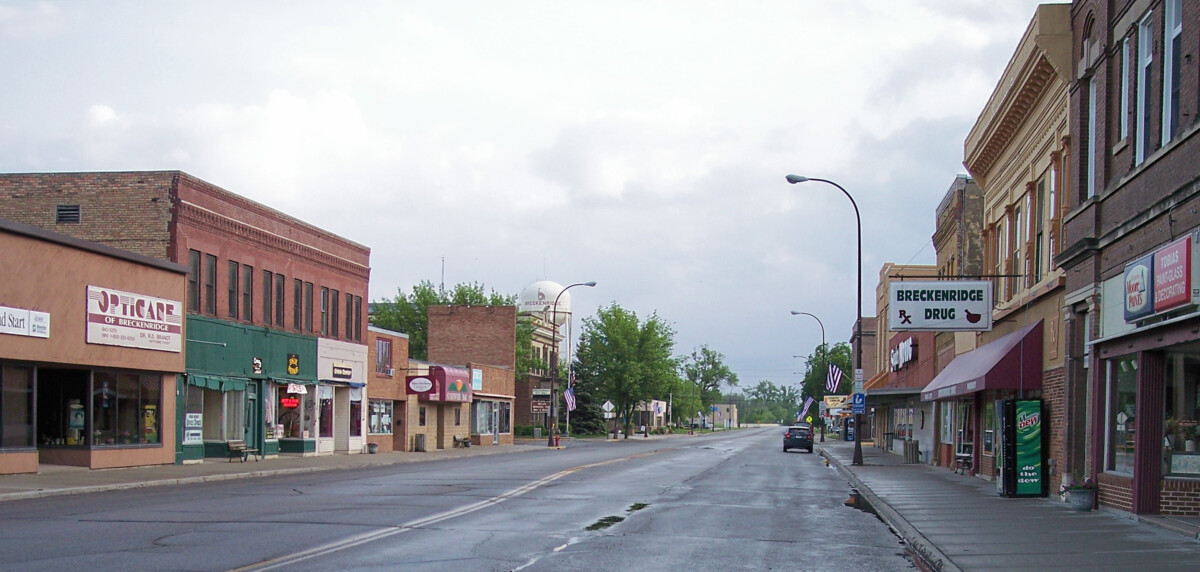 Businesses lining a street in Breckenridge, Minnesota during the day. Businesses lining a street in Breckenridge, Minnesota during the day.