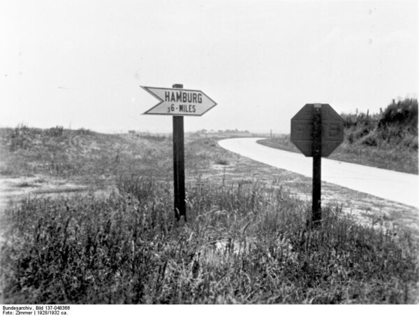 Black and white shot of a Hamburg sign in Hamburg, Minnesota.