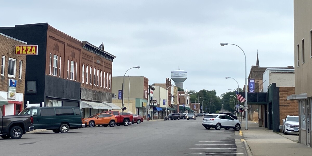 Businesses and cars on Central Avenue in Long Prairie, Minnesota. Businesses and cars on Central Avenue in Long Prairie, Minnesota.