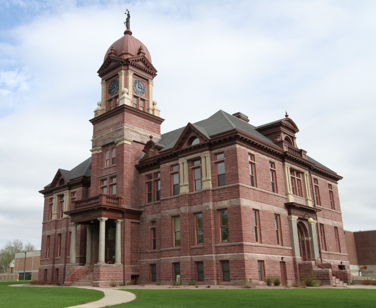 Corner shot of the Pipestone County Courthouse during the day. Corner shot of the Pipestone County Courthouse during the day.