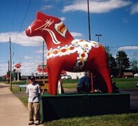 Shot of a Dala Horse statue during the day.