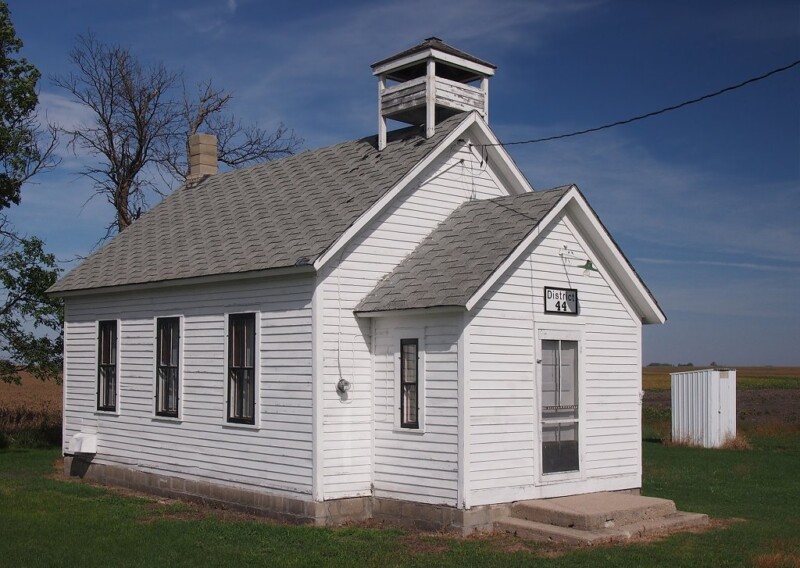 Corner shot of an old schoolhouse for District 44 in Traverse County, Minnesota during the day. Corner shot of an old schoolhouse for District 44 in Traverse County, Minnesota during the day.