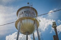 Water tower and tornado siren in Hamburg, Minnesota.