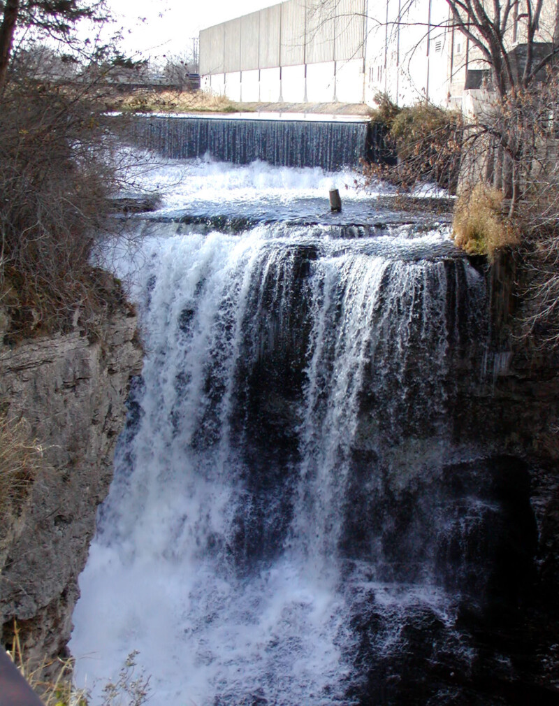 Shot of the white waters of Vermillion Falls in Dakota County, Minnesota.