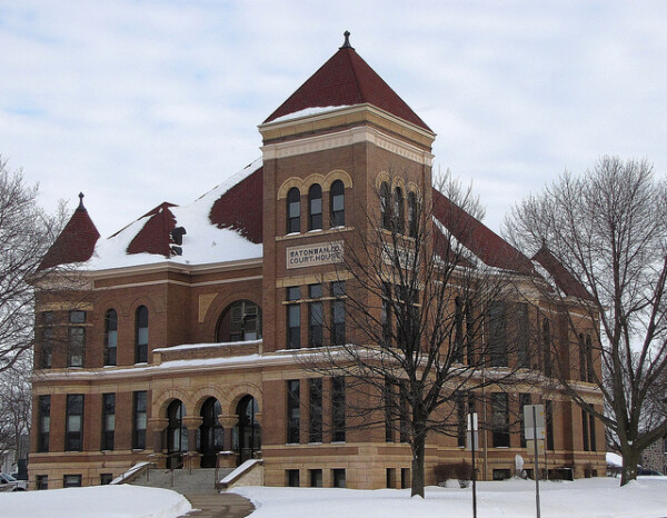 Front shot of the Watonwan County Courthouse with snow surrounding it during the day. Front shot of the Watonwan County Courthouse with snow surrounding it during the day.