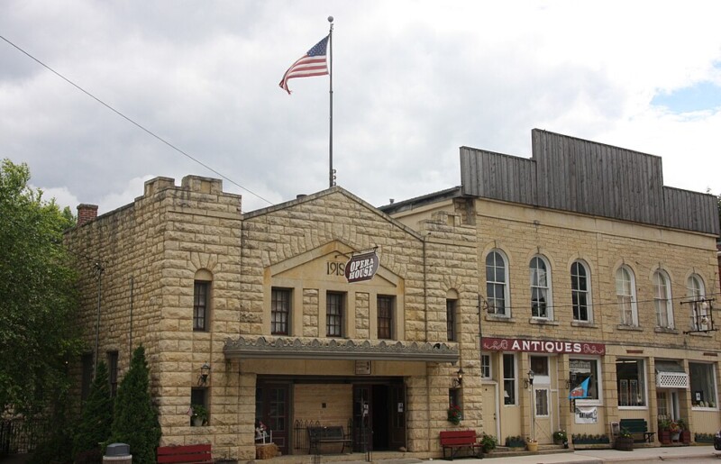 Front shot of the Mantorville, Minnesota Opera House.