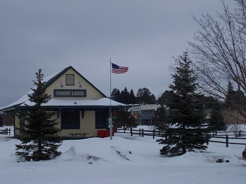 Front shot of the Pequot Depot in winter.