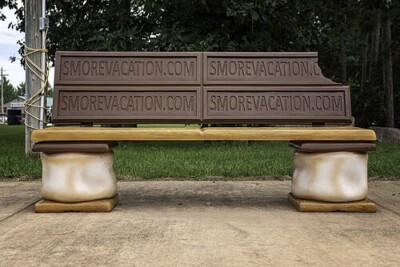 A s'more bench in Jenkins, Minnesota.
