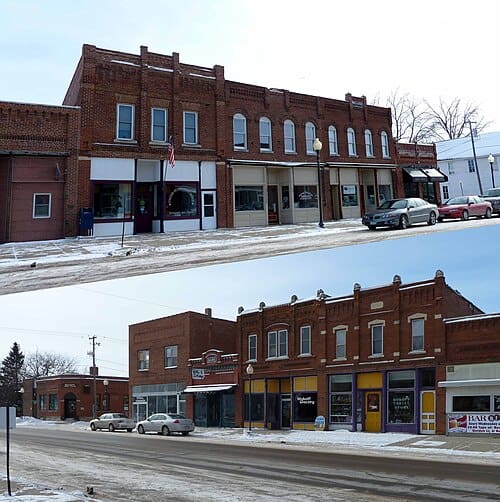 Photomontage of the Wykoff Commercial Historic District.