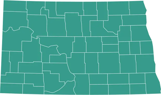 solar-installers-in-north-dakota Map outline of North Dakota with county borders.