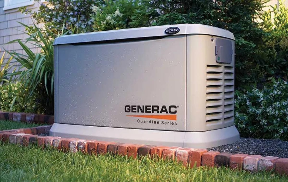 Generac Guardian 20kW generator by brick border