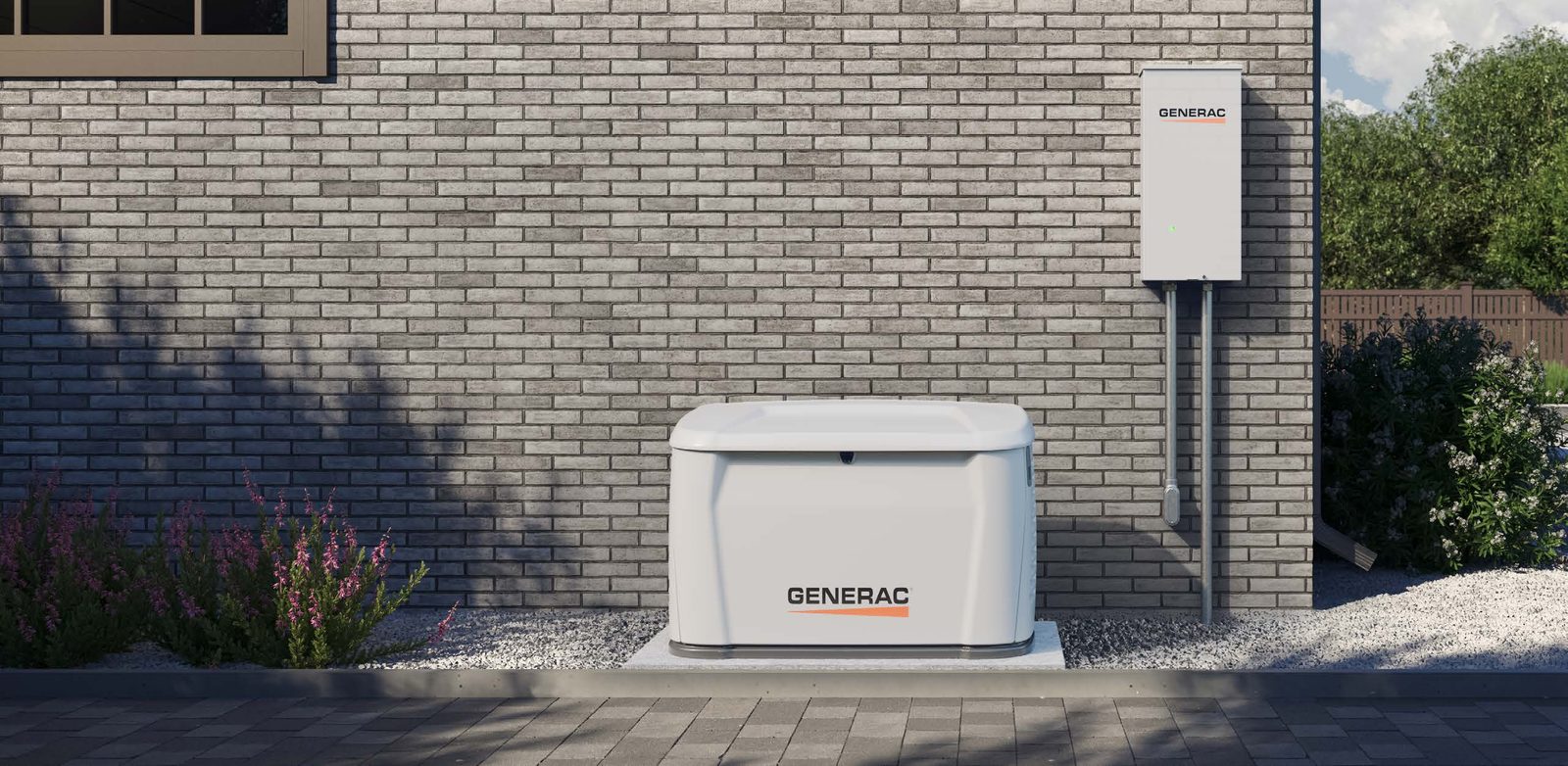 Generac standby generator and transfer switch on brick home