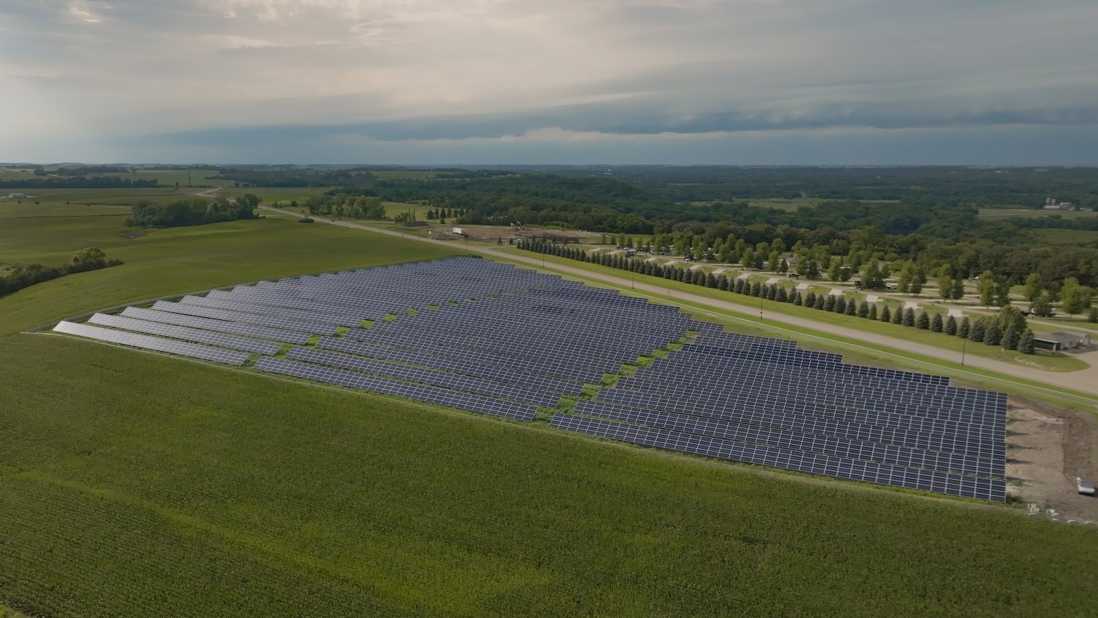 Aerial solar field, installed by Wolf River Electric