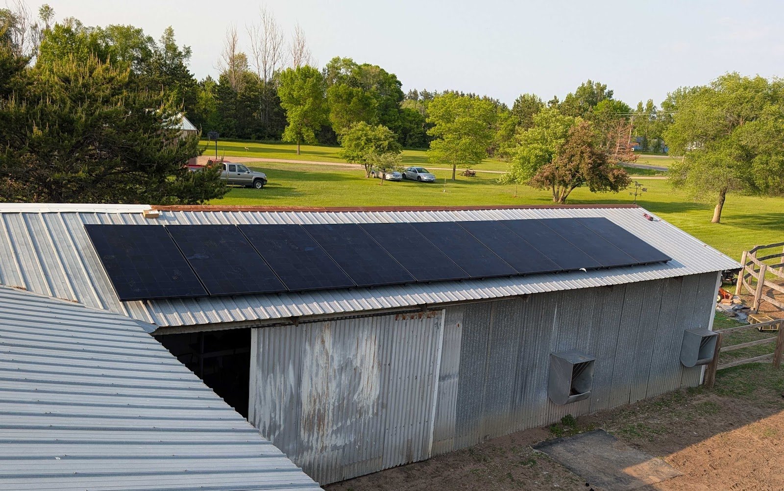 Barn roof solar panels, installed by Wolf River Electric