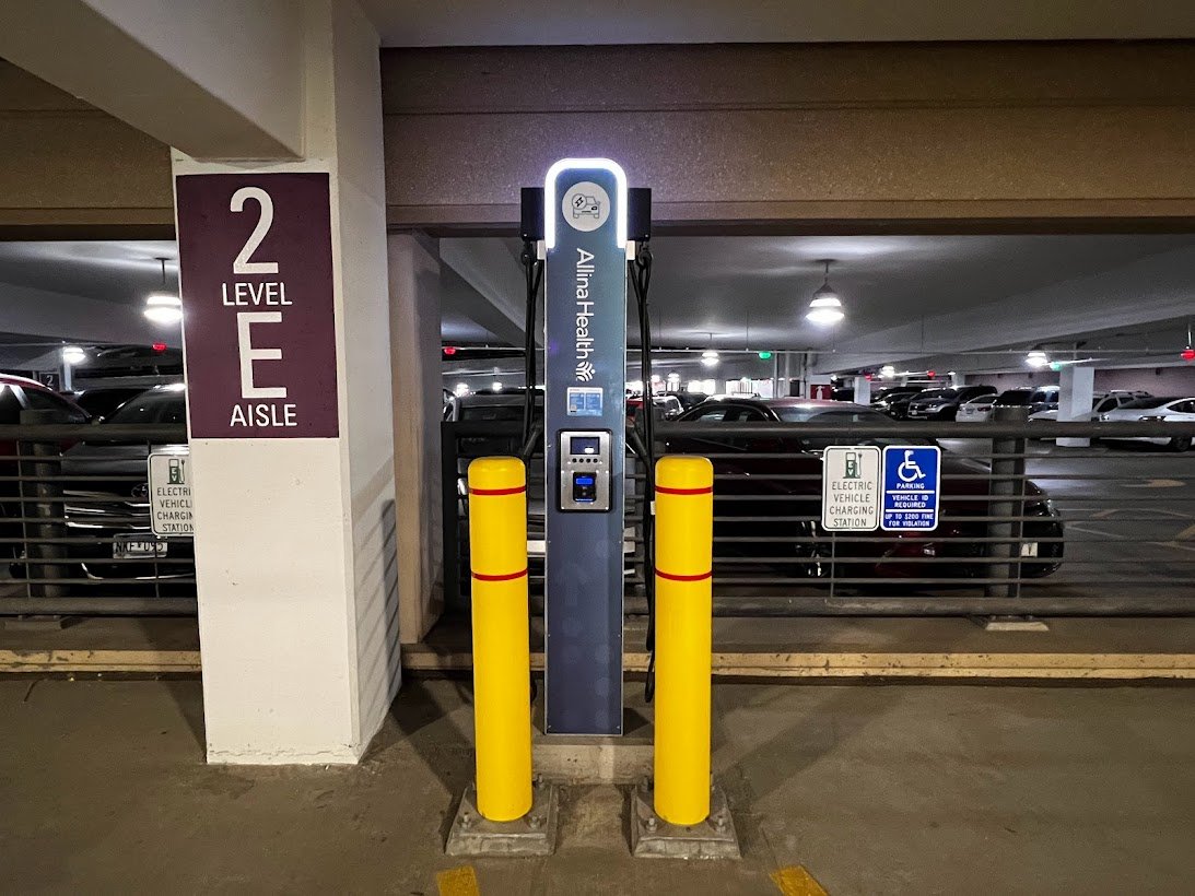 EV chargers parking ramp, installed by Wolf River Electric