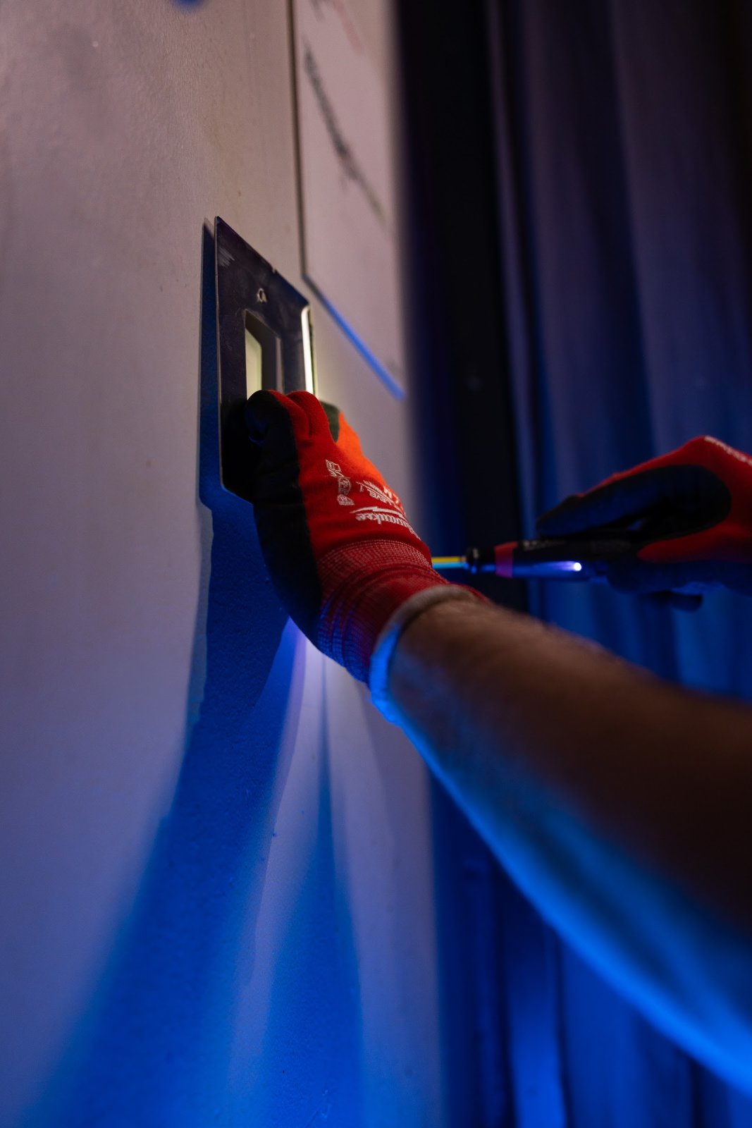 Gloved hand wiring, Wolf River Electric electrical work