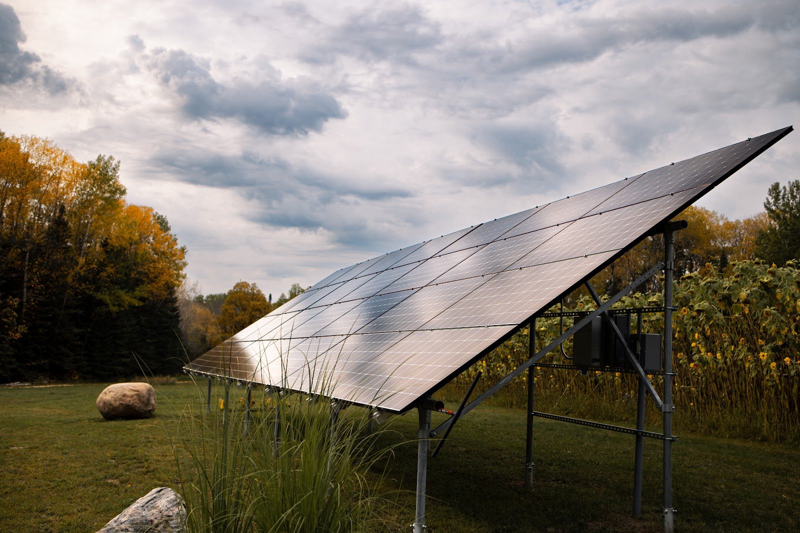 Ground-mount solar array angle, installed by Wolf River Electric