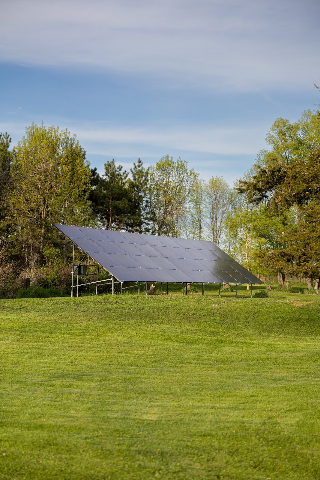 Ground-mount solar array angle, installed by Wolf River Electric