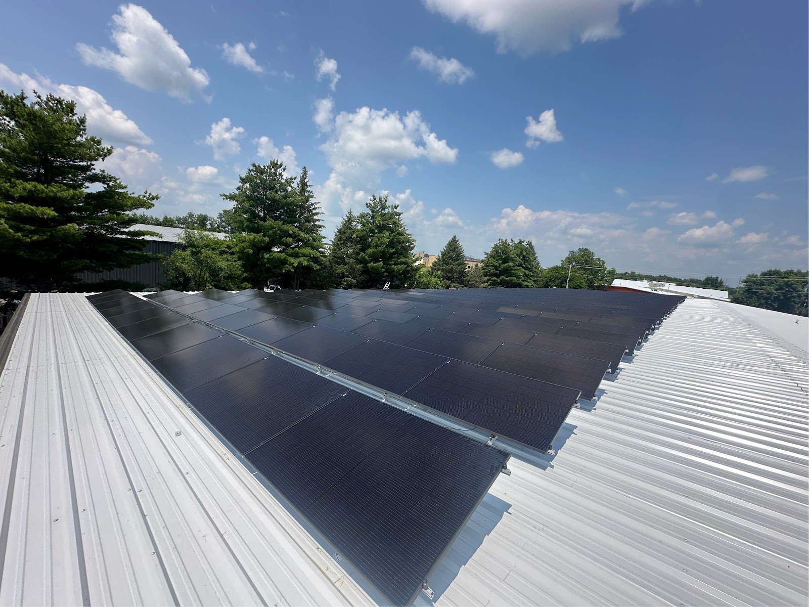 Metal roof solar panels trees, installed by Wolf River Electric