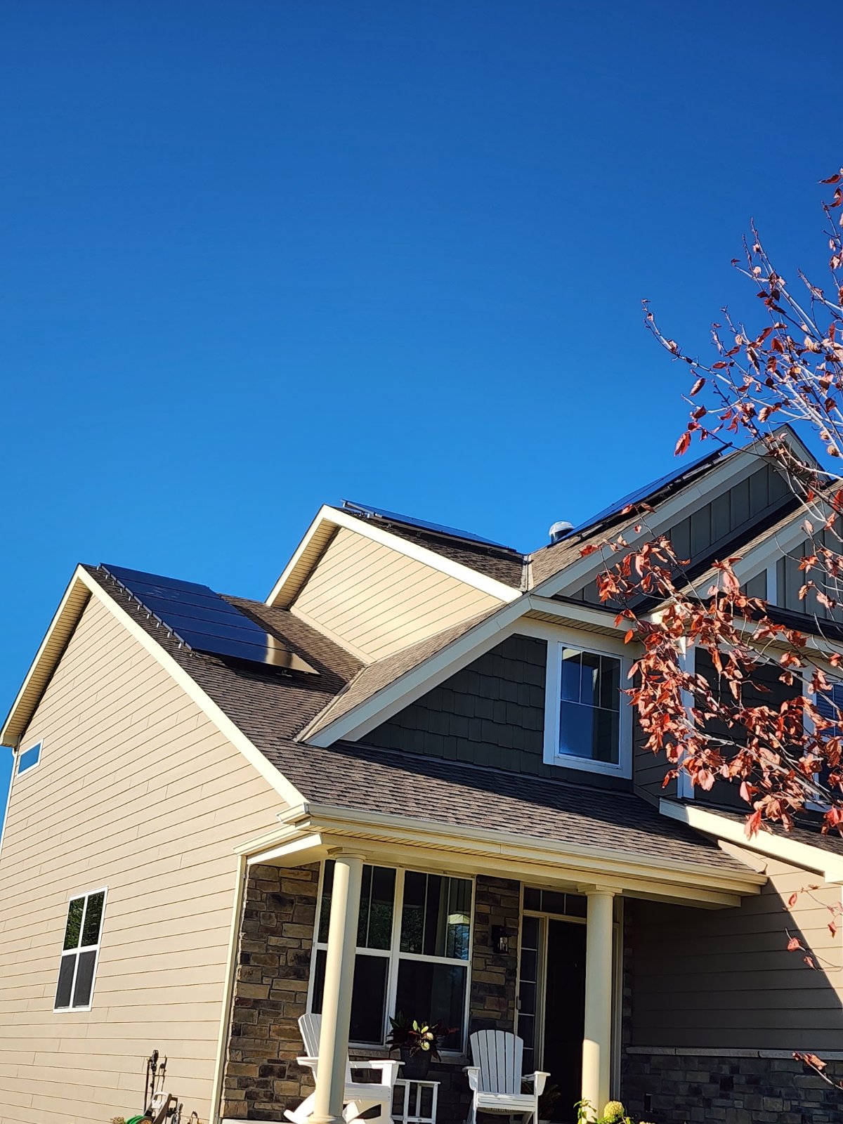 Roof aerial gables with rooftop solar, installed by Wolf River Electric