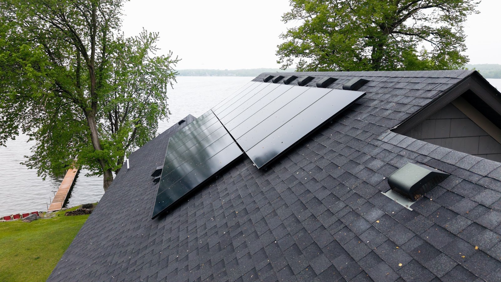 Roof solar panels close, installed by Wolf River Electric