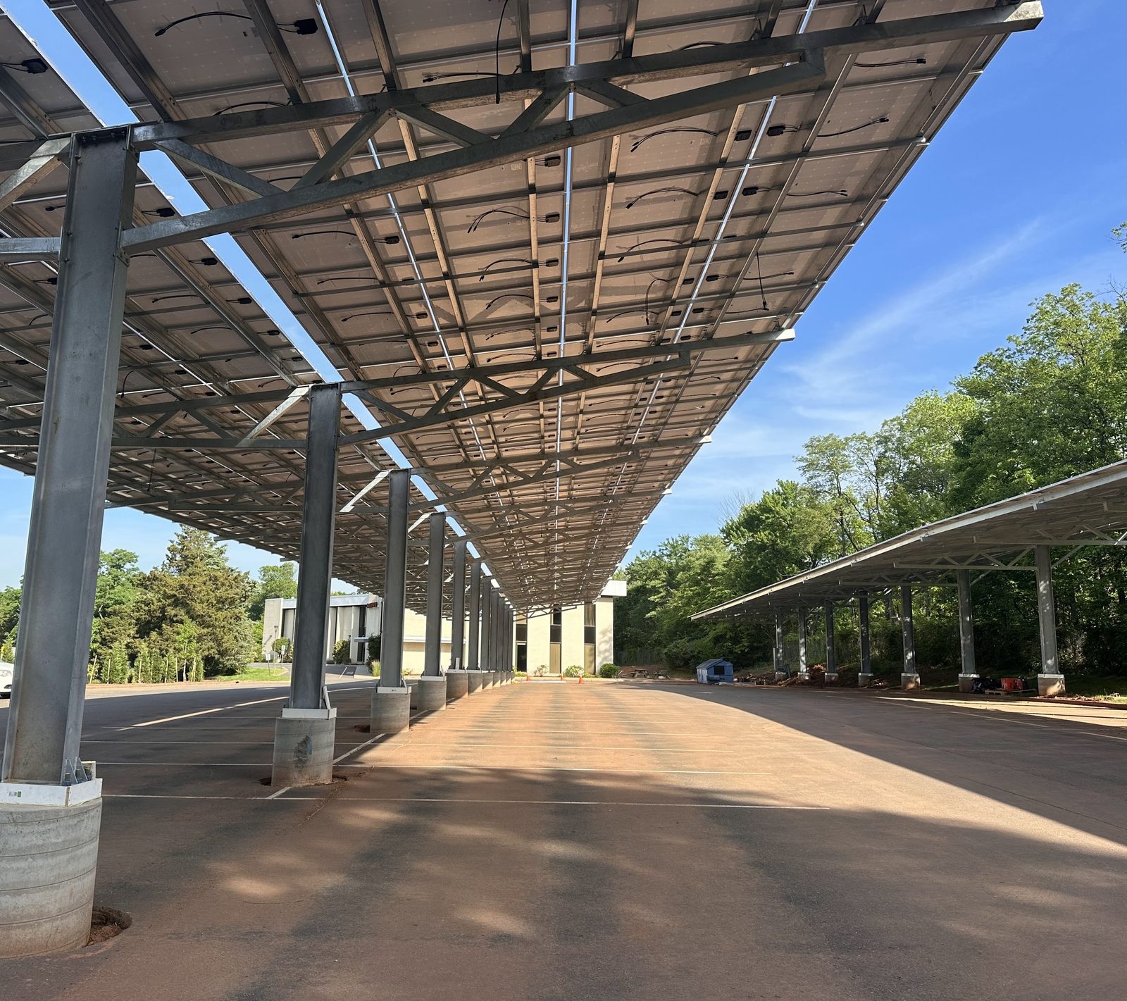Solar carport canopy perspective, installed by Wolf River Electric